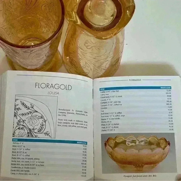 Set of 4 1950s depression  glass Jeanette Louisa Floragold iridescent tumblers - Picture 7 of 9